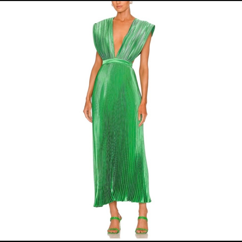 L’IDÉE Soirée Emerald Pleated Maxi Dress – Size 6